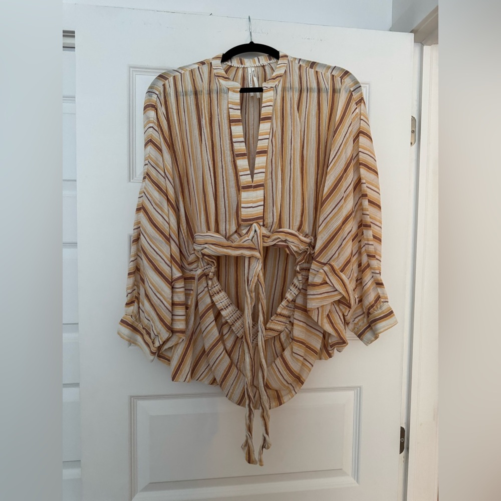Anthropologie Striped Tan and Cream Blouse